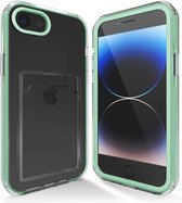 Transparant hoesje geschikt voor iPhone SE 2022 / SE 2020 / 8 / 7 hoesje - Turquoise / Blauw hoesje met pashouder hoesje bumper - Doorzichtig case hoesje met shockproof bumpers