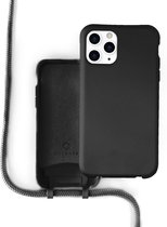 Coverzs Silicone case met koord - Telefoonhoesje met koord - Backcover hoesje met koord - touwtje - geschikt voor Apple iPhone 11 Pro Max - zwart