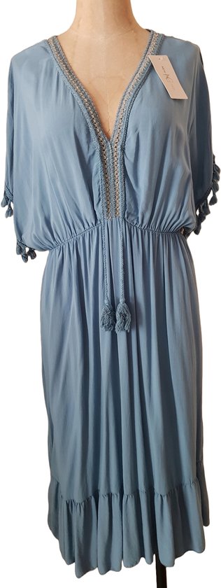 Dames Ibizza jurk blauw One size 38/42