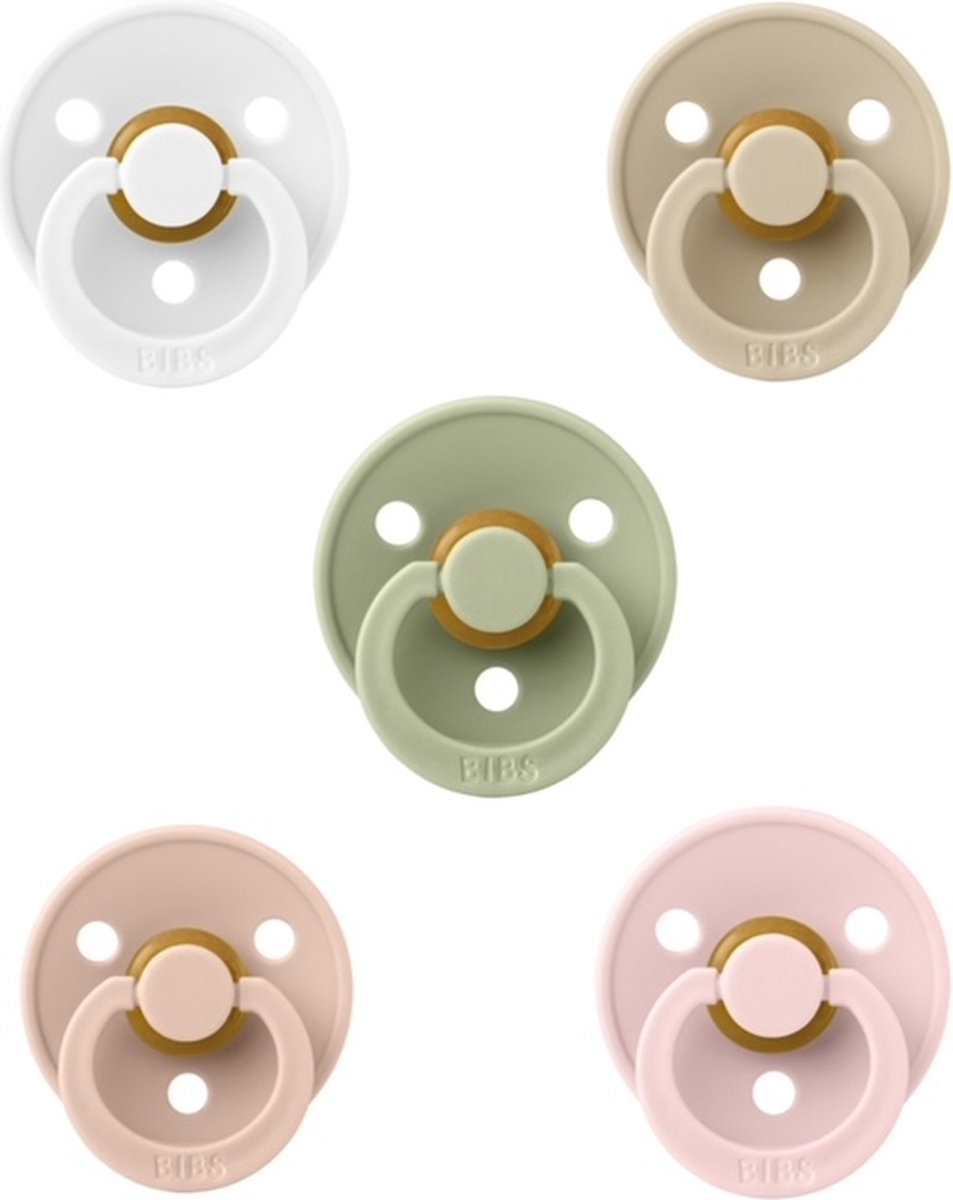 Goedkoopste Bibs fopspenen 0-6 maand set 5 stuks Blossom,Sage,White,Vanilla en Blush maat 1