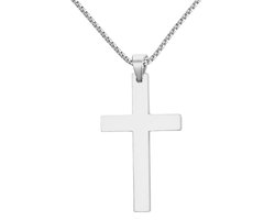 Fako Bijoux - Ketting Met Kruisje Small - Kruis - 22x38mm - 50cm - 2mm - Stainless Steel - RVS - Staal - Zilverkleurig