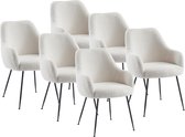 Set van 6 stoelen met armleuningen van boucléstof en metaal - Wit - TOYBA L 60 cm x H 81 cm x D 65.5 cm