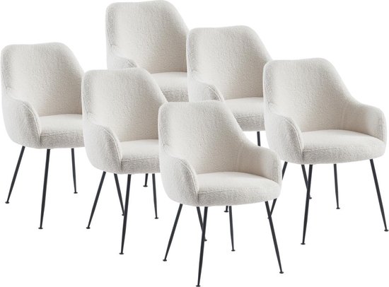 Set de 6 chaises avec accoudoirs en tissu bouclé et métal - Wit - TOYBA L 60 cm x H 81 cm x P 65,5 cm