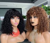 Perruque de hair humains vietnamiens ondulés Blossombel - marron avec reflets caramel - 99J 12A - franges 12" ou noires.