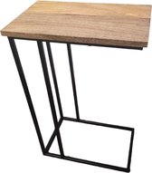 Bijzettafel metaal met hout - Laptoptafel - Mangohout Koffietafel - 60 x 60 x 40 cm