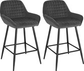 Barkruk Faruk - Met hoge rugleuning - Barstoelen ergonomisch - Zithoogte 64cm - Donkergrijs- Set van 2 - Keuken en bar