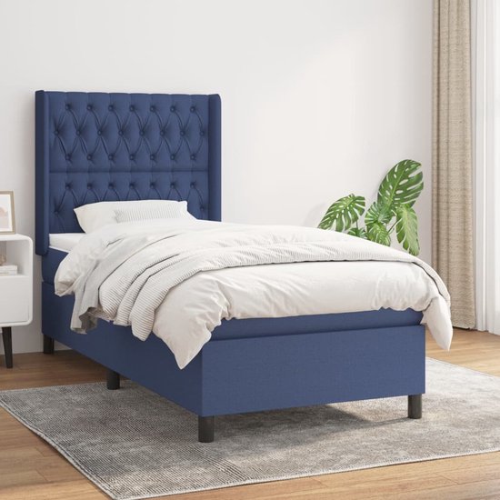 The Living Store Lit à sommier tapissier - Lit - Matras - Surmatelas 90x200cm - Blauw
