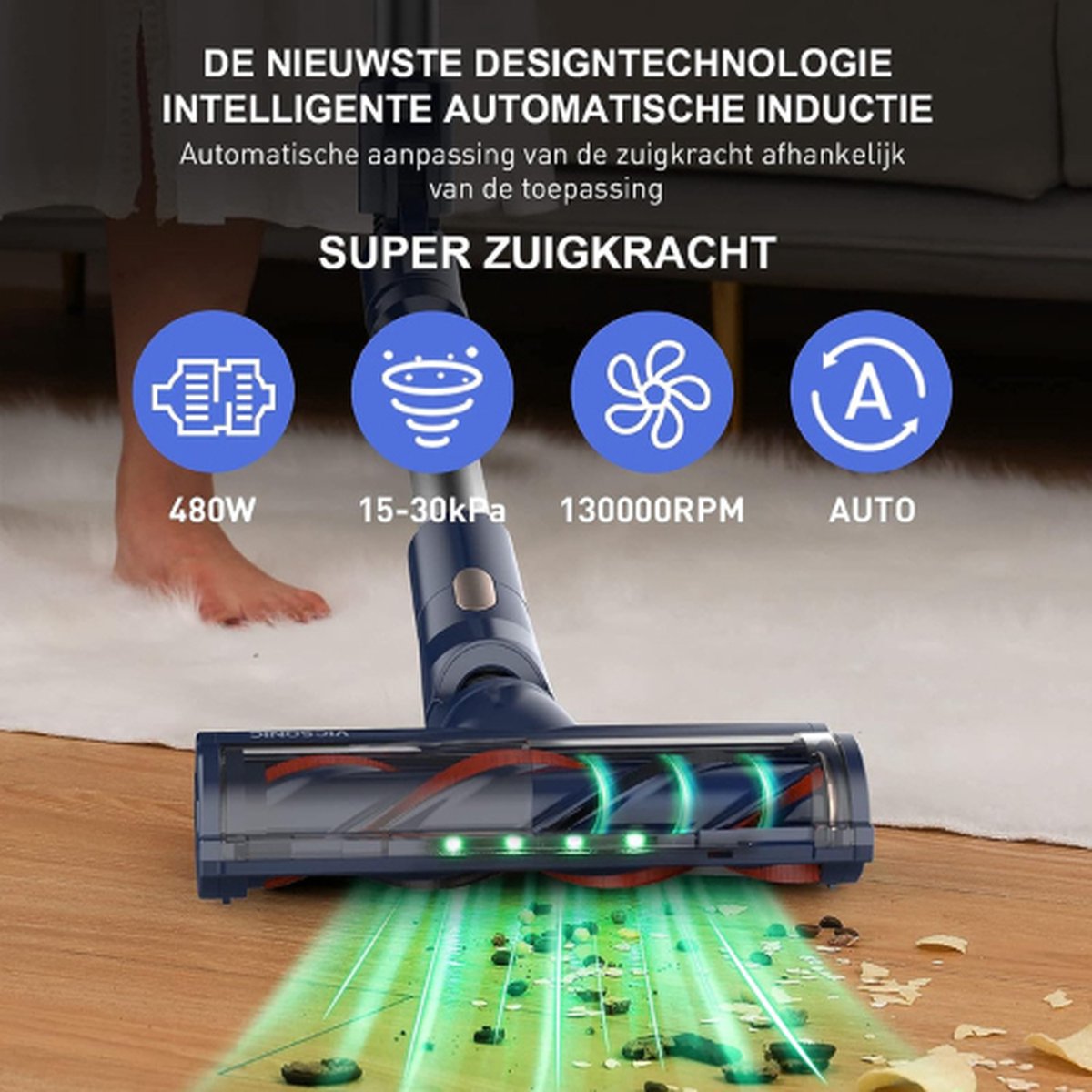 Steelstofzuiger Draadloos - 7-in-1 Stofzuiger - 4 Vermogensniveaus - 480W - 65 Minuten Looptijd - 180 Graden Opvouwbaar – foto 4