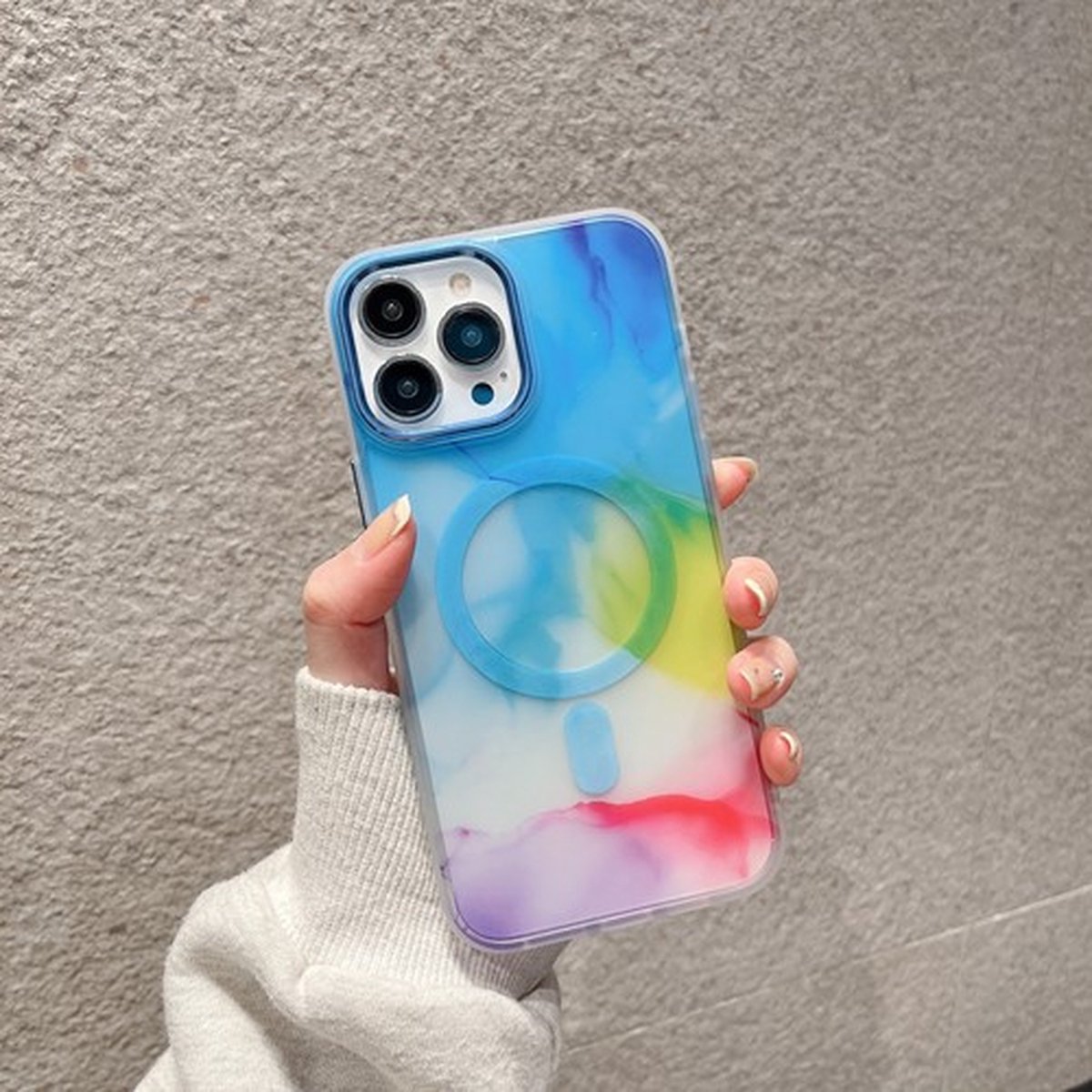 Apple iPhone 14 Pro Magnetisch Hoesje Magsafe - Magneet Case Met Ring multicolor - blauw