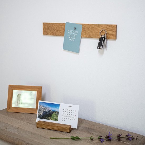 WOODS Sleutelrek met vaas, sleutelhouder, modern, wanddecoratie van hout, handgemaakt in Beieren, sleutellijst met plank, houten sleutelbord met reageerbuis (esdoorn, 30 cm
