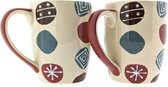 Mokken - Koffiekop - Theemok - Thee mokken - mokken set van 2 - Keramiek - Handgeschilderd - Rood/grijs dottie