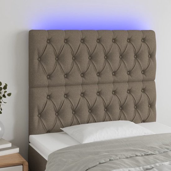 Tête de lit LED vidaXL - 90 x 7 x 118/128 cm - Tissu - Taupe - Lampe LED - Oreiller - Confort de couchage - Coin lecture