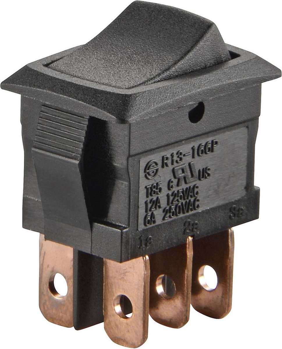 TRU COMPONENTS 1587819 Wipschakelaar TC-R13-166PB-02 250 V/AC 6 A 2x aan/aan Continu 1 stuk(s)