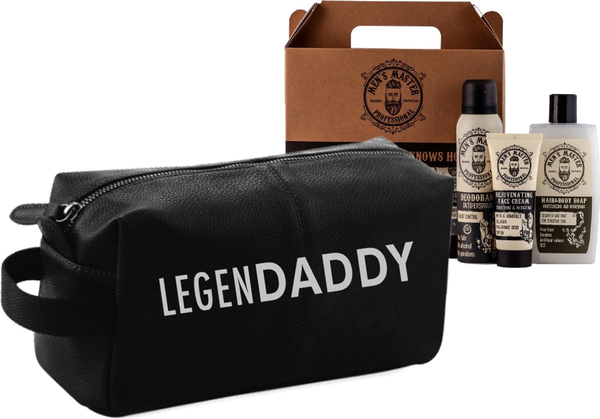 Cadeau voor hem - Toilettas Legendaddy - Every Day Set - Papa - Vader - Zwart