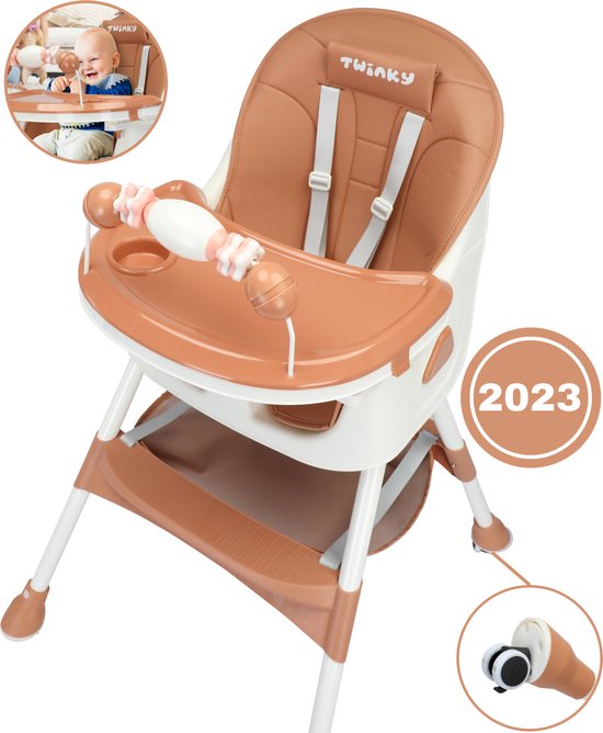 Twinky® Kinderstoel MAXI – 3-in-1 Kinderwagen Set – Bruin – Inklapbare Eetstoel & Baby Wagentje en Babystoel Voor Aan Tafel – Kinderzetel, Peuterstoeltje en Meegroeistoel in 1