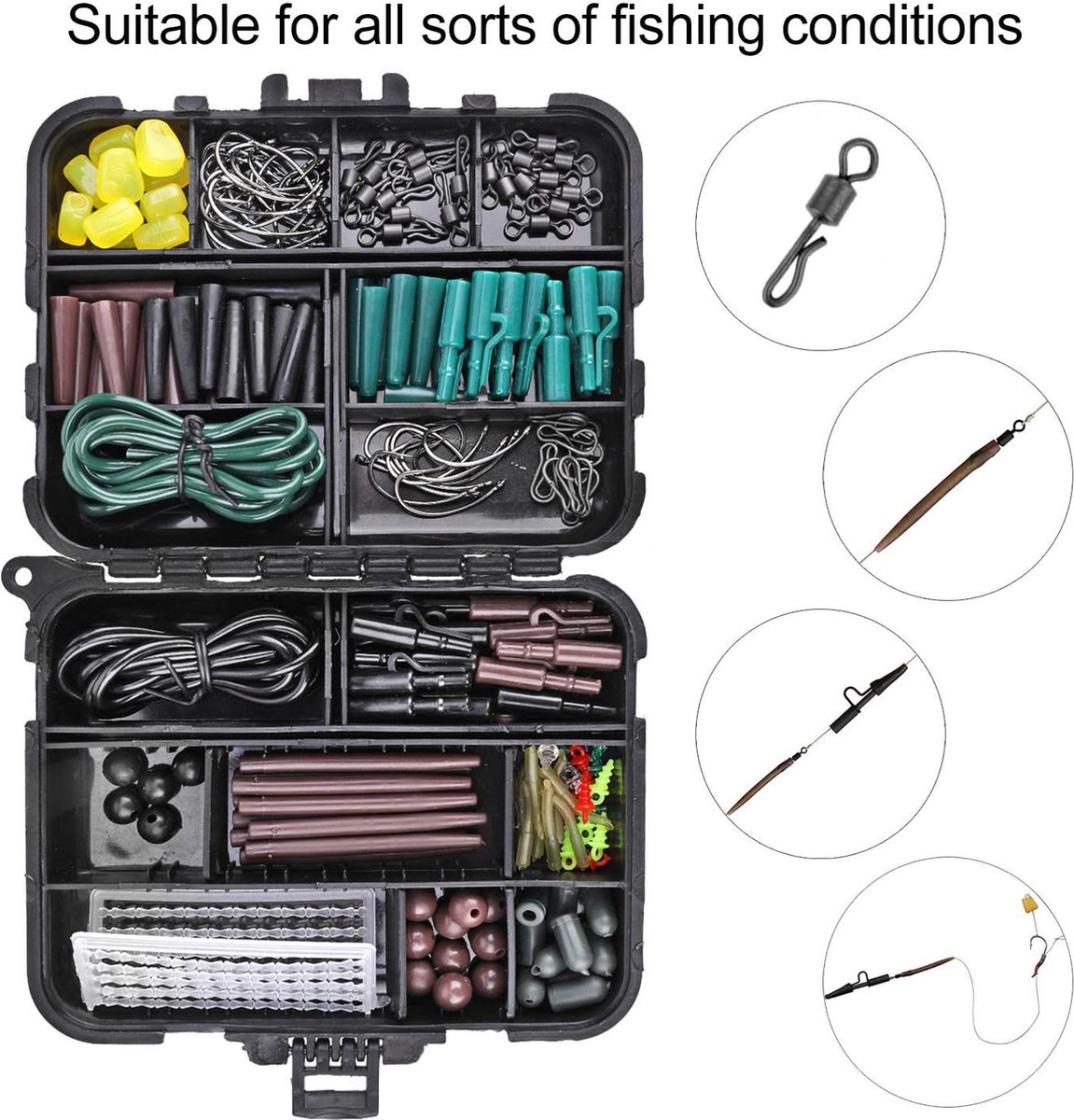 282 Stuks Visaccessoires Set voor Karpervissen - Compleet Pakket met Haken, Slangen, en Meer
