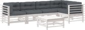 vidaXL - 6-delige - Loungeset - met - kussens - massief - hout - wit