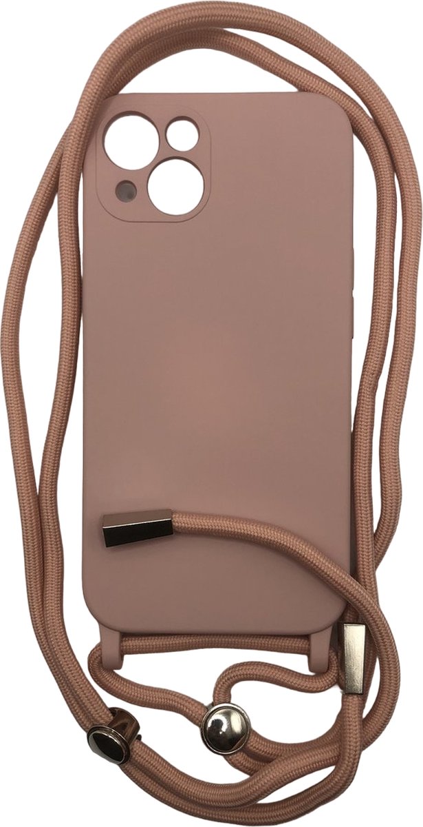 Siliconen Camera/Lens Bescherming Backcover met Koord - Geschikt voor iPhone 13 & 14 - Zalm