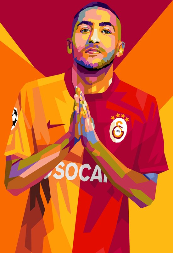 Hakim Ziyech Poster | Ziyech Poster | Galatasaray | Affiche de football | 51x71cm | Convient pour l'encadrement