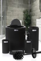 Badkamer Set - Prullenbak 5 liter - Toiletborstel - Zeeppompje - Zeepbakje - Tandenborstel Houder - Set van 5 - Zwart