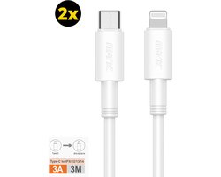 USB C naar iPhone Oplad kabel 3 meter | 3meter iPhone USB-C Kabel | USB C lightning kabel - Wit – Premium Oplaadset (2-pack)