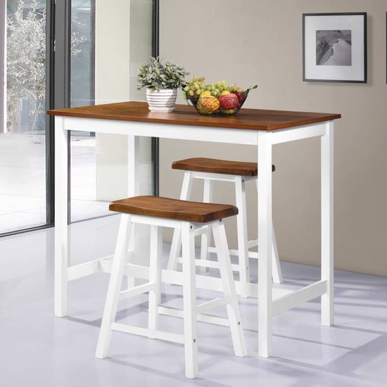 vidaXL Barkruk - Barstoel - 3-delige Bartafel en -krukkenset massief hout - Eetkamerset - Bartafel - Salontafel