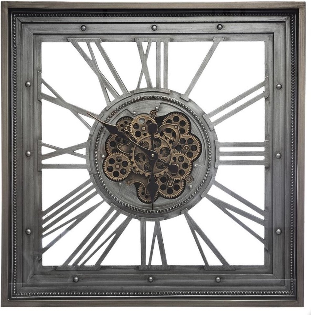 Wandklok met zichtbaar en bewegend raderwerk - Industrieel look - Hoogwaardig metaal en glas - 80cm x 80cm x 11cm