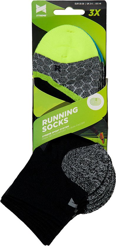 Xtreme - Hardloop sokken - Unisex - Multi zwart - 42/45 - 3-Paar - Sportsokken