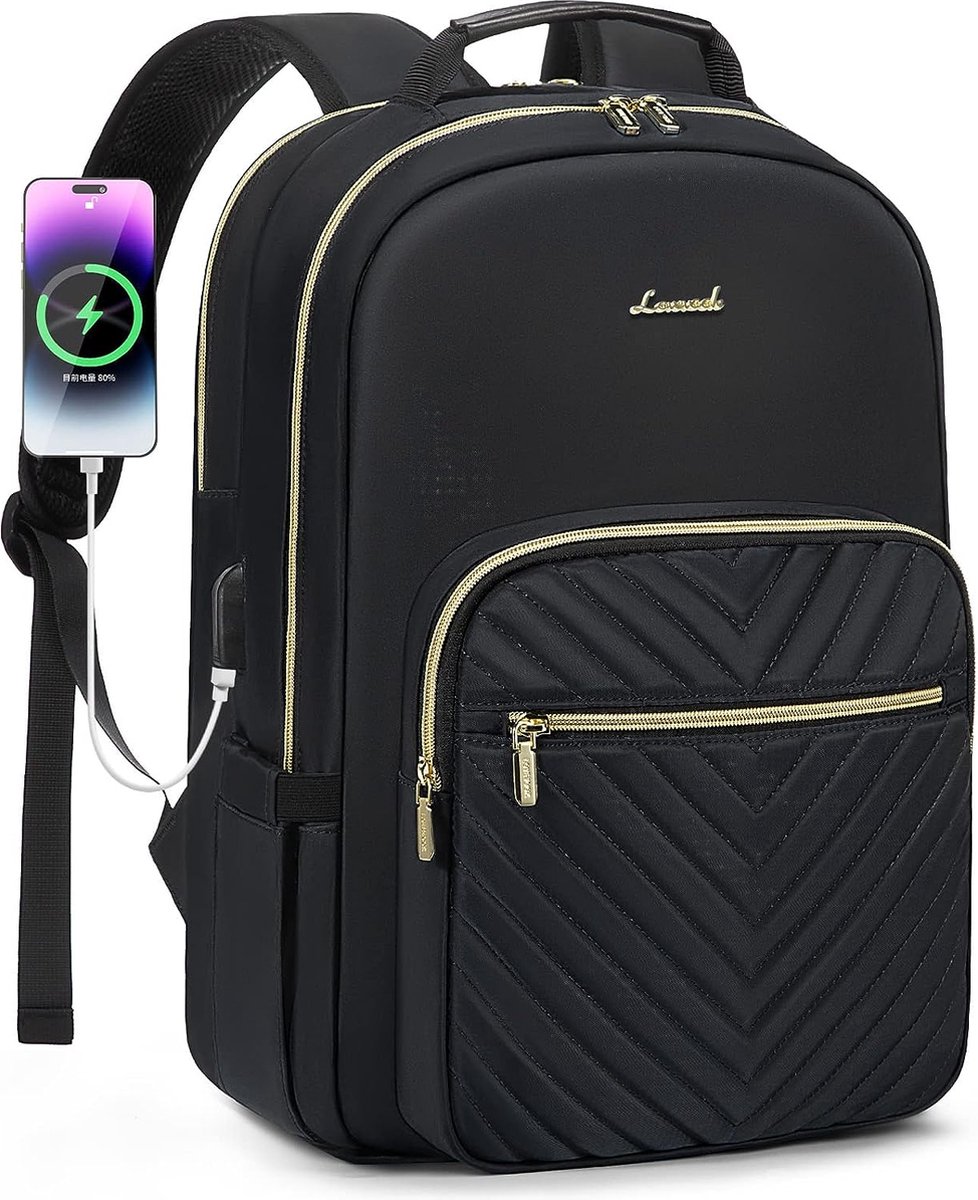 Rugzak met USB-oplaadpoort - Zwart - 15.6 inch laptoptas - 43 x 30,5 x 19 - Waterbestendig - School, werk, reizen