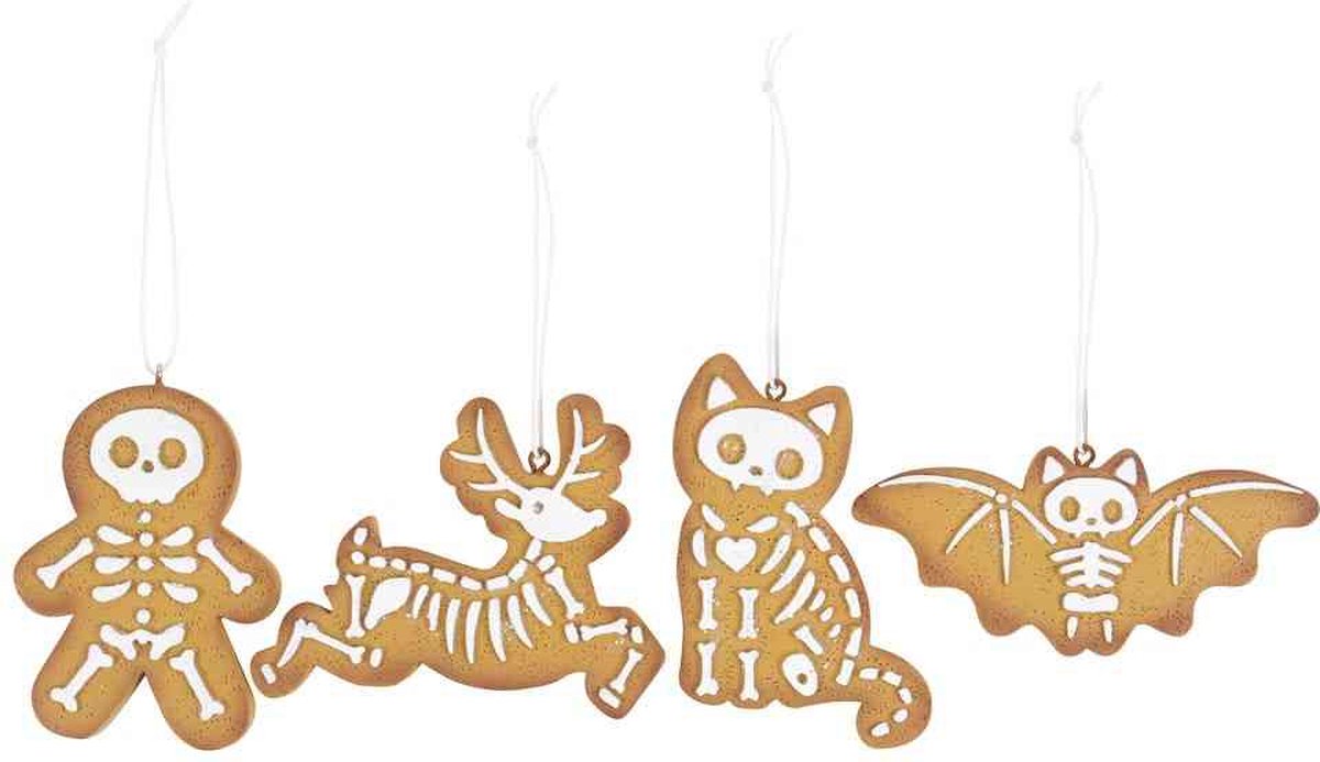 Something Different Set of 4 Creepy Skeleton Cookie Ornaments Kerstballen - Multicolours