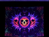 Psychedelische Schedel Wandtapijt Fluorescerend Skelet Neon Kleurrijk Halloween Muurophanging Horror Elementen Interieur Liefhebbers Slaapzaal Wanddecoratie (150 cm x 130 cm)