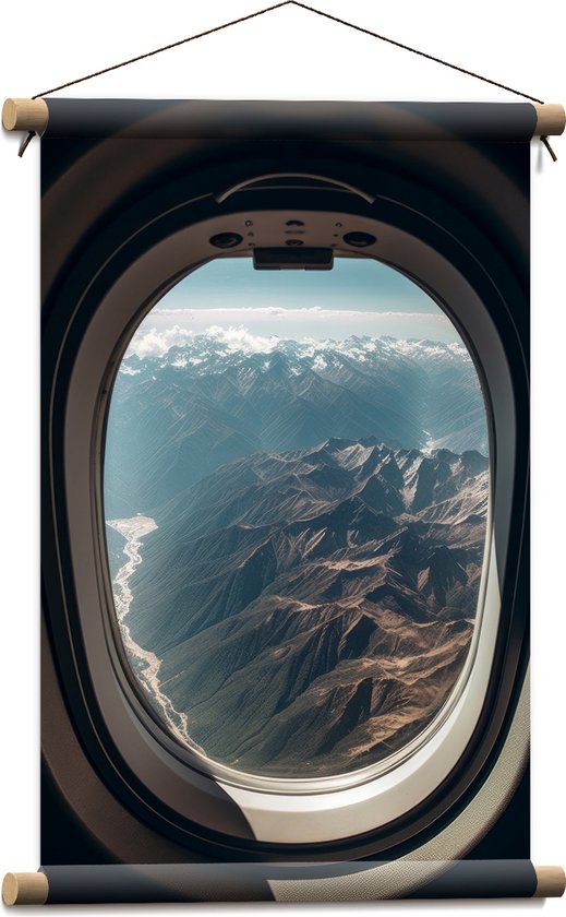 Textielposter - Uitzicht op Gebergte vanuit Vliegtuig - 40x60 cm Foto op Textiel