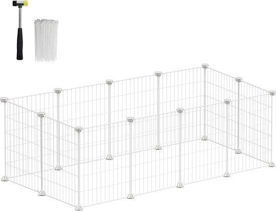 Berkatmarkt - Indoor Konijnenren Hok Kooi, Oefenbehuizing, Doe-Het-Zelf Metalen Modulaire Omheining Voor Hamster, Huisdier, Kleine Dieren, Wit Lpi001W01