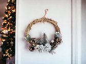 Couronne de Noël en Rotin - Pearl | ø 28 cm | Décoration de Noël naturelle | Pendentif couronne de Noël | Blanc
