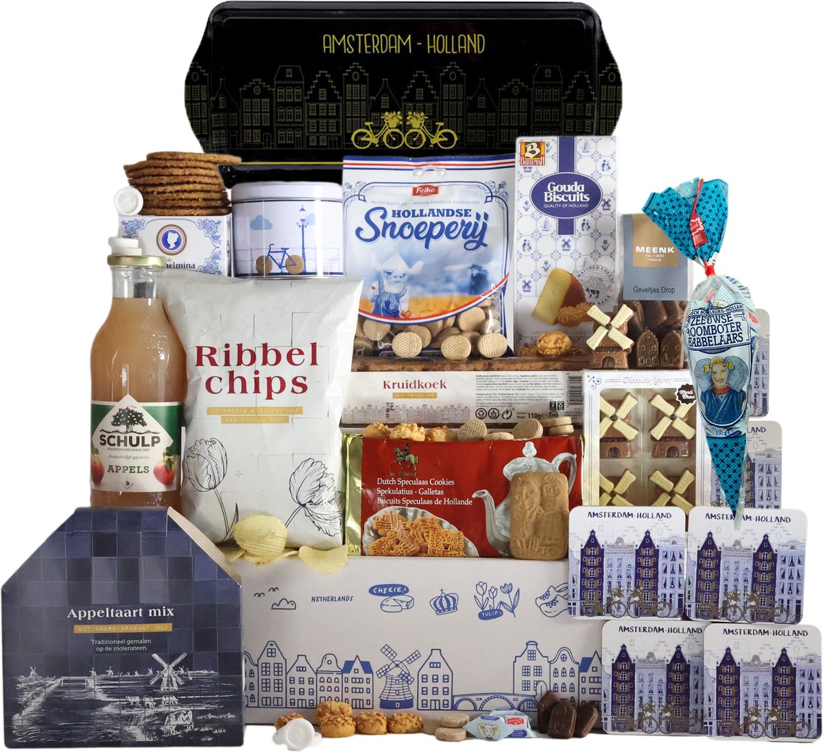 Kerstpakket Cadeaupakket - Holland Pakket nr 2 - Hollandse cadeautjes | Pakket met diverse Hollandse lekkernijen