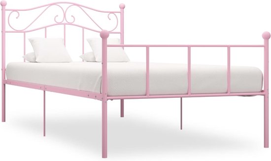 The Living Store Metalen Bedframe - Elegant en Klassiek - Bed - Afmetingen- 208 x 107.5 x 95 cm - Kleur- Roze