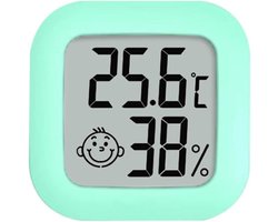 Hygrometer - Weerstation - Luchtvochtigheidsmeter - Thermometer Voor Binnen - Incl. Batterij en Plakstrip - Groen