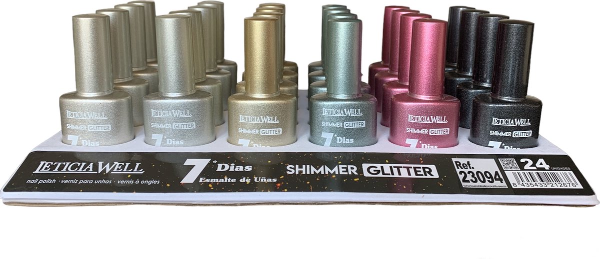 LETICIA WELL - Shimmer Glitter Nagellak - Sprankelend setje van 6 flesjes - Goud/Zilver/Roze/Grijs/Zwart