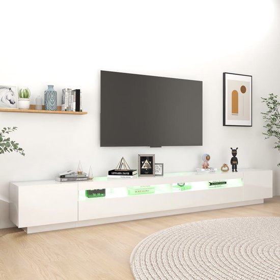 The Living Store TV-meubel Hifi-Kast - 300 x 35 x 40 cm - RGB LED-verlichting - Hoogglans Wit