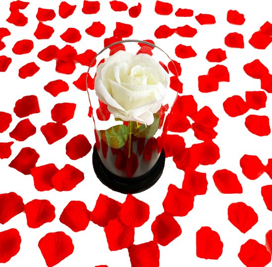 La Rose Flower White - Rose blanche de Luxe en cloche en verre - Rose en verre - Décoration florale romantique