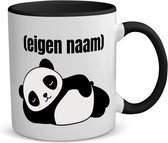 Akyol - liggende panda met eigen naam koffiemok - theemok - zwart - Panda - panda liefhebbers - mok met eigen naam - iemand die houdt van panda's - verjaardag - cadeau - kado - 350 ML inhoud
