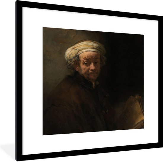 Fotolijst incl. Poster - Zelfportret als de apostel Paulus - Schilderij van Rembrandt van Rijn - 40x40 cm - Posterlijst