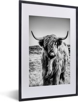 Fotolijst - Poster - Schotse hooglander - Natuur - Koe - Zwart wit - Kader - 40x60 cm - Poster Schotse hooglander - Muurdecoratie - Poster met frame - Foto lijst