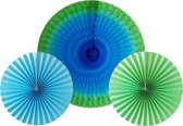 Cool 2 Party - Honeycomb - decoratie waaiers - 3 stuks - Blauw Groen 1 x 50 cm 2 x 30 cm - rond - verjaardag - feest