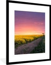 Fotolijst incl. Poster - Bloemen - Weg - Lucht - Geel - Paars - Zonsondergang - Natuur - 60x80 cm - Posterlijst
