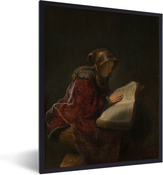 Fotolijst incl. Poster - Oude lezende vrouw, waarschijnlijk de profetes Hanna - Rembrandt van Rijn - 60x80 cm - Posterlijst