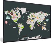 Wereldkaart - Kinderen - Dieren - Schoolplaat - Kinderkamer - 120x80 cm