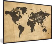Fotolijst incl. Poster - Wereldkaart - Just Go - Vintage - 30x20 cm - Posterlijst