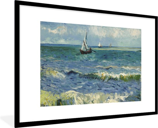 Fotolijst incl. Poster - Zeegezicht bij Les Saintes-Maries-de-la-Mer - Vincent van Gogh - 90x60 cm - Posterlijst
