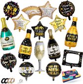 Fissaly 15 Stuks Folie Ballonnen Happy New Year 2024 Versiering Pakket - Oudjaar & Nieuwjaar Pakket – Zwart & Goud
